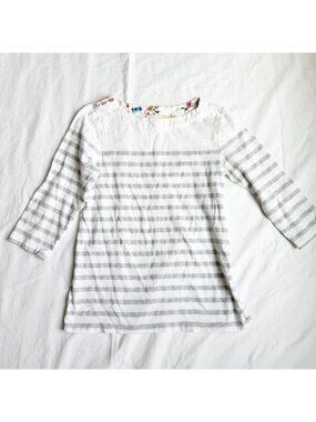 Maeve Anthropologie Womens Striped 3/4 Sleeve Bonnie White Top Button Accents XS